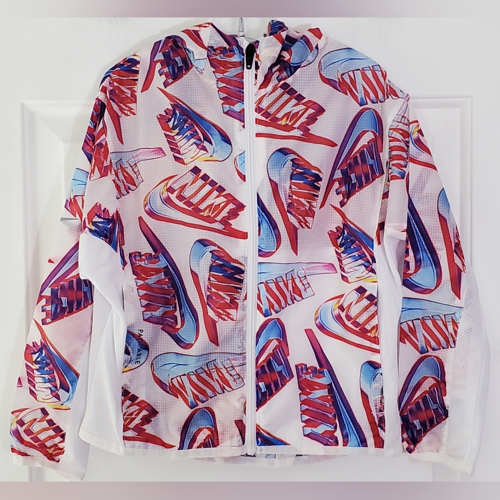 Nike Boys Packable Multicolor Full Zip Hooded Windbreaker Jacket- Size 6 M - GUC